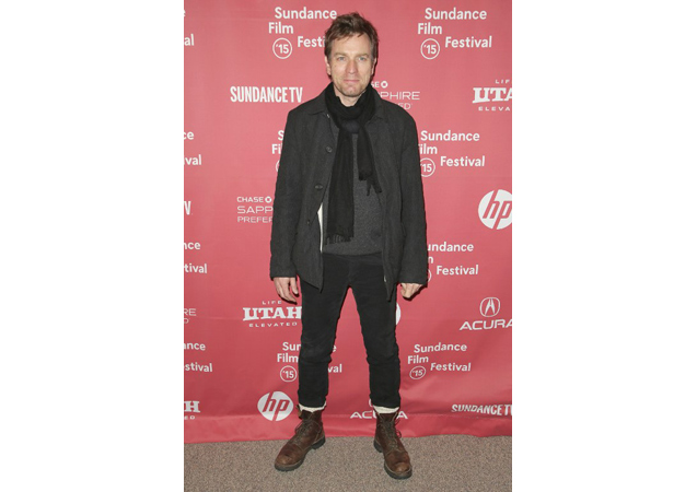 The Last Days in The Desert star Ewan McGregor wore a black and grey ensemble with jeans tucked into a pair of brown boots.