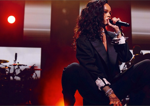 Rihanna instagrammed her chic, yet uncharacteristically demure, pre-Super Bowl concert outfit. 