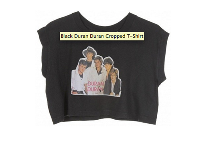 Duran Duran is an iconic band from the era and the crop top is the only cut that screams 1980s. Buy it [link href='http://www.polyvore.com/black_duran_cropped_shirt/thing?id=42642217' target='_blank']here[/link].