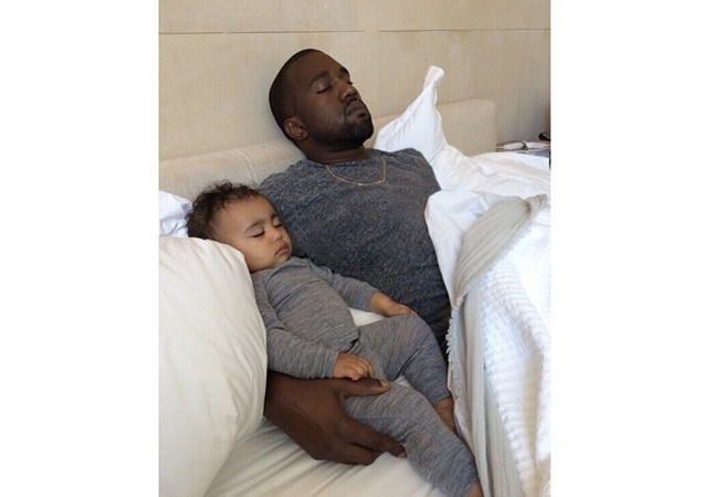 Rare sighting of Kanye's soft spot, how cute are their matching pajamas?!
