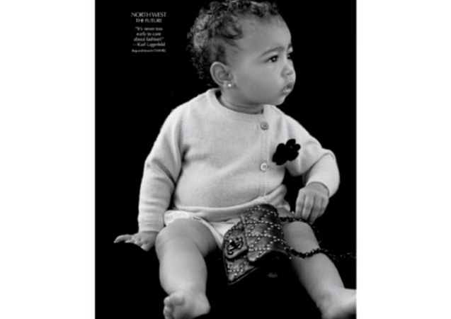 North West is a budding starlet. We love how chic she looks in this cardigan and baby Chanel bag. 