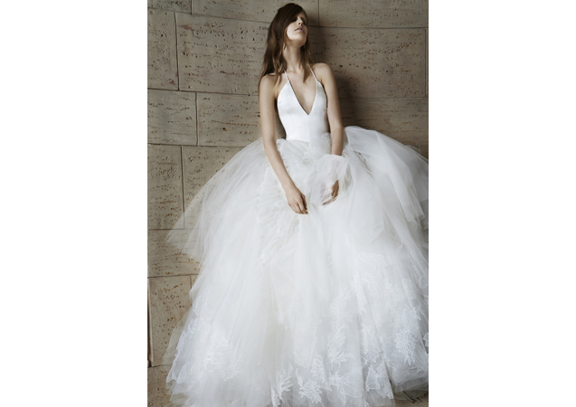 Vera Wang's Odette is perfect for the edgy and fashionable bride. For inquiries, click [link href='http://www.verawang.com/EN/wedding/bridal-collection/spring-2015/2138-odette-10' target='_blank']here[/link].