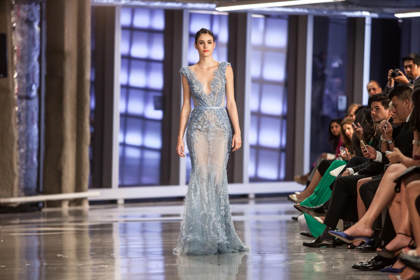 A model walks on a Ziad Nakad dress